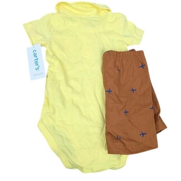 Carter's 2-Piece Polo Bodysuit & Short Set Baby Boy 12mos Yellow Brown - Picture 5 of 5